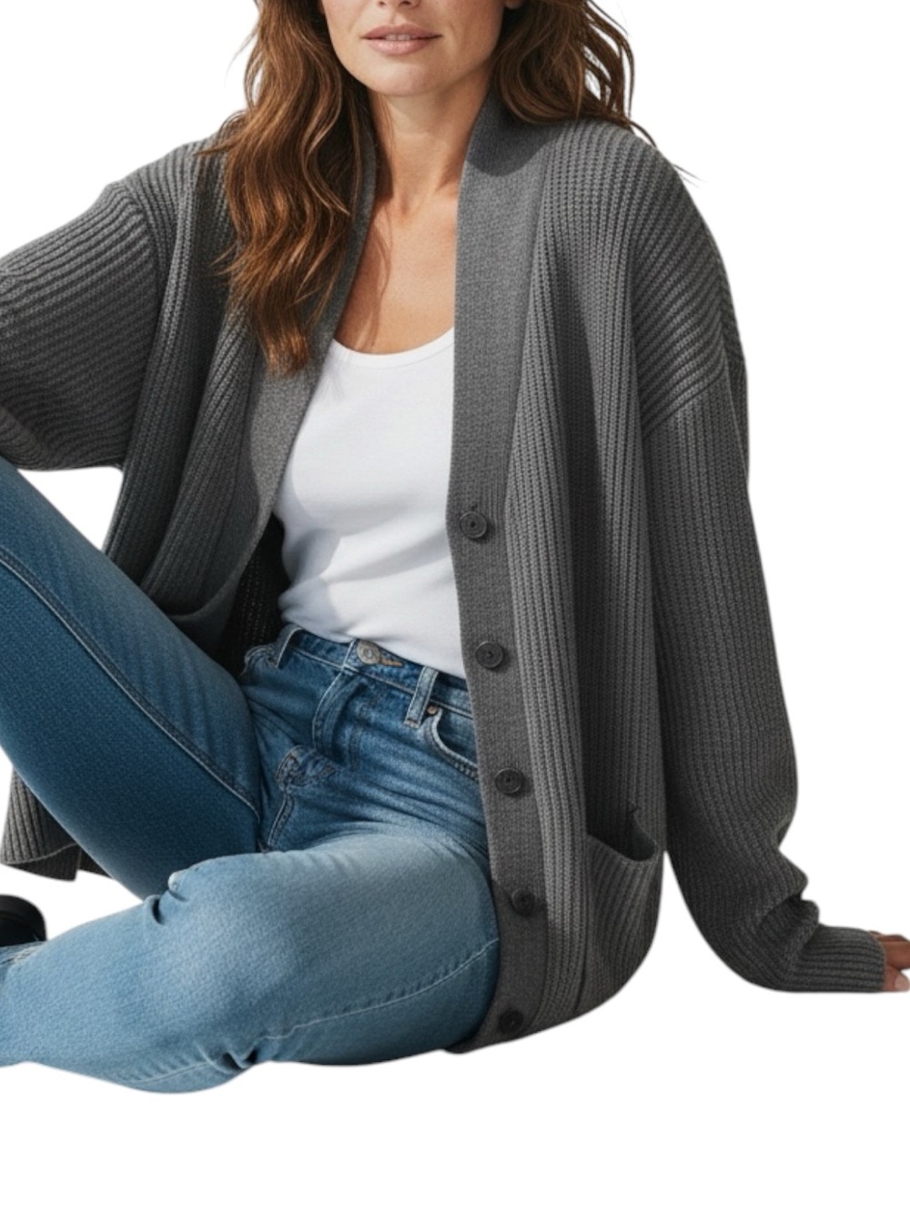 VINCE CAMUTO Oversized Ribbed Grandpa Cardigan Sweater in Gray Size XL